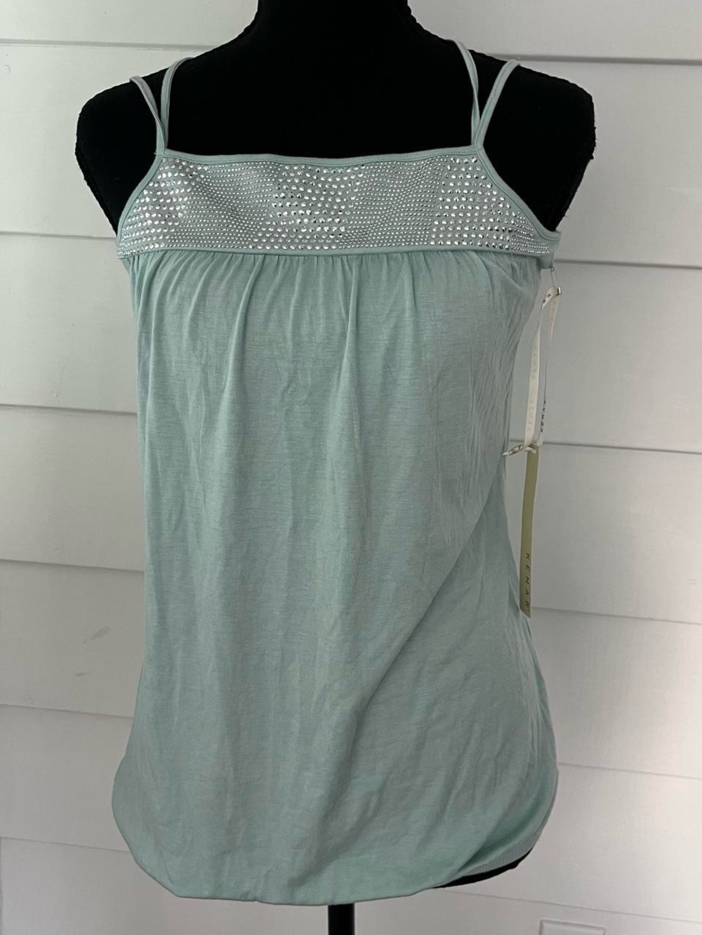 Y2K Style Strappy Sleeveless Mint Green Rhinestone Embellished Tank Top